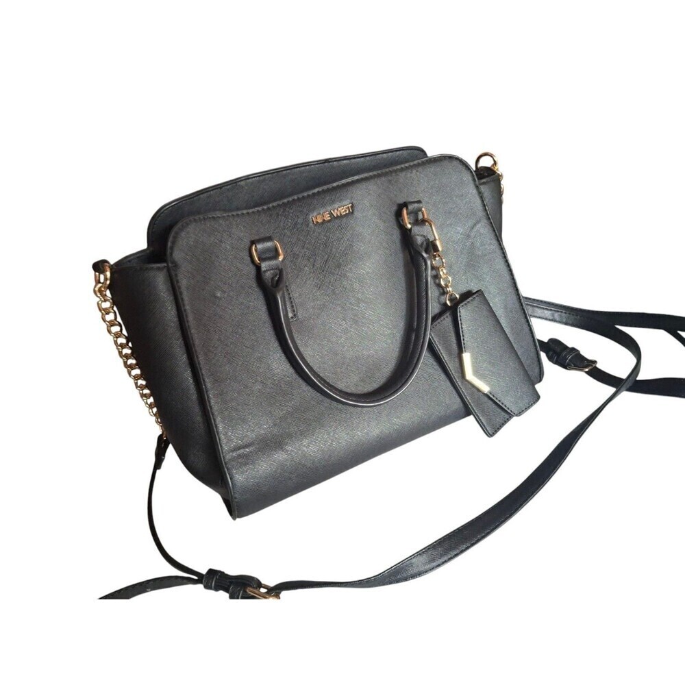 NINE WEST Women's Black Tote Bag Purse And Credit Card Holder Set